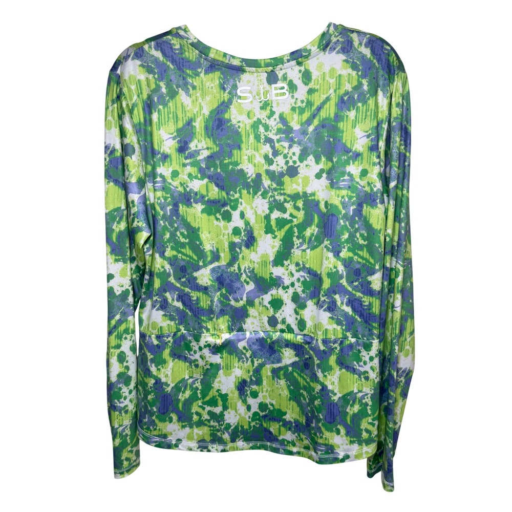 Silver Bait Women's L Performance Fishing Shirt Green Purple Splash Zip Pocket - Picture 2 of 8